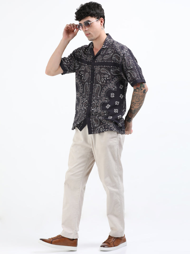 Black Paisley Printed Resort Shirt