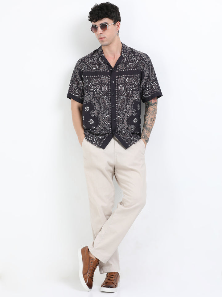 Black Paisley Printed Resort Shirt
