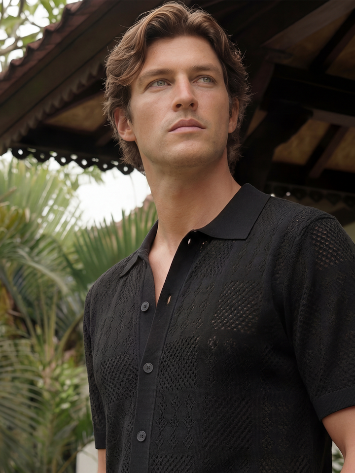 Arvello Textured Knit Polo – Black