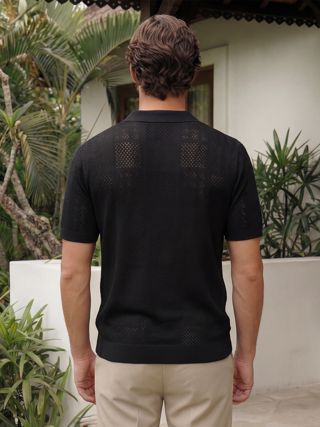 Arvello Textured Knit Polo – Black