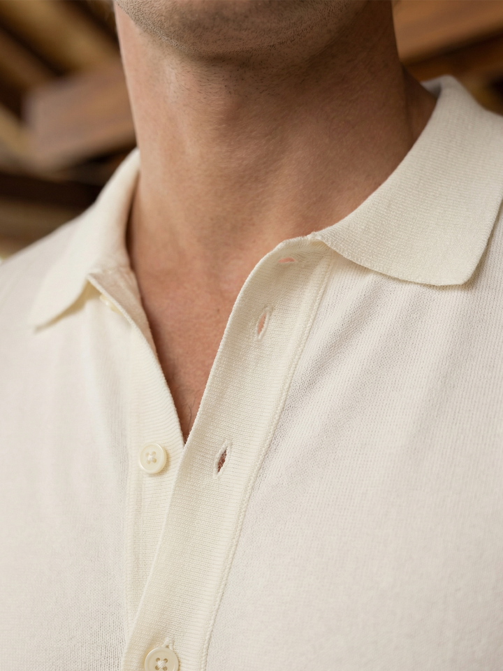 Laresto Panel Knit Polo – White