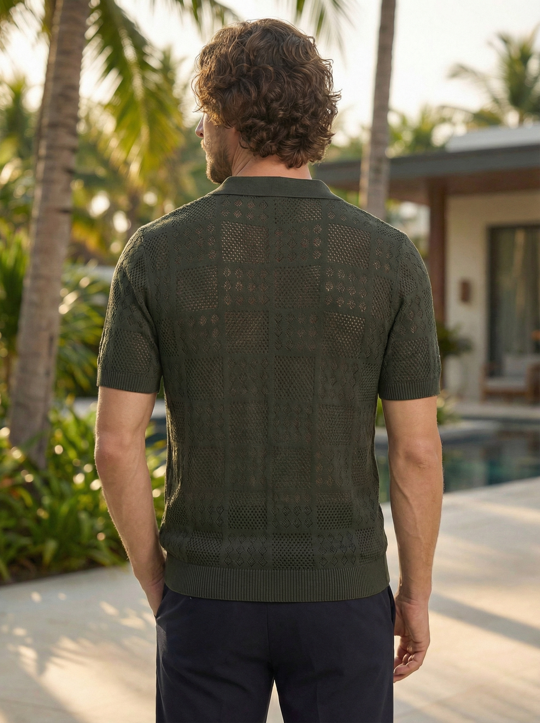 Arvello Textured Knit Polo – Olive