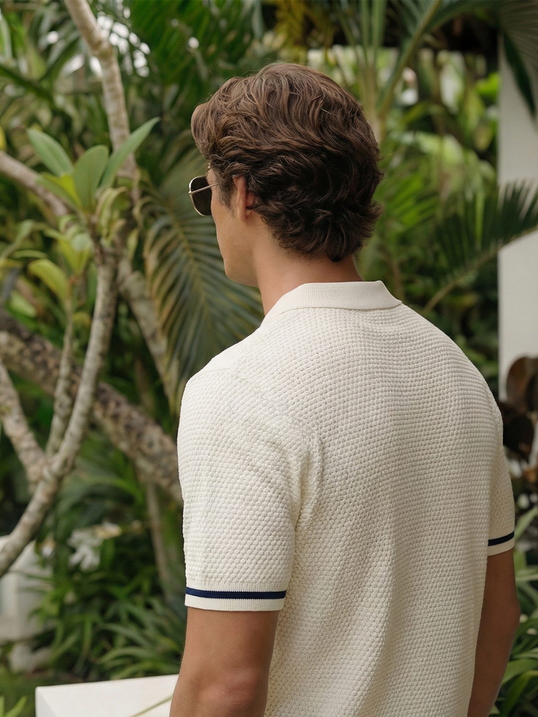 Serano Textured Knit Polo – Ivory