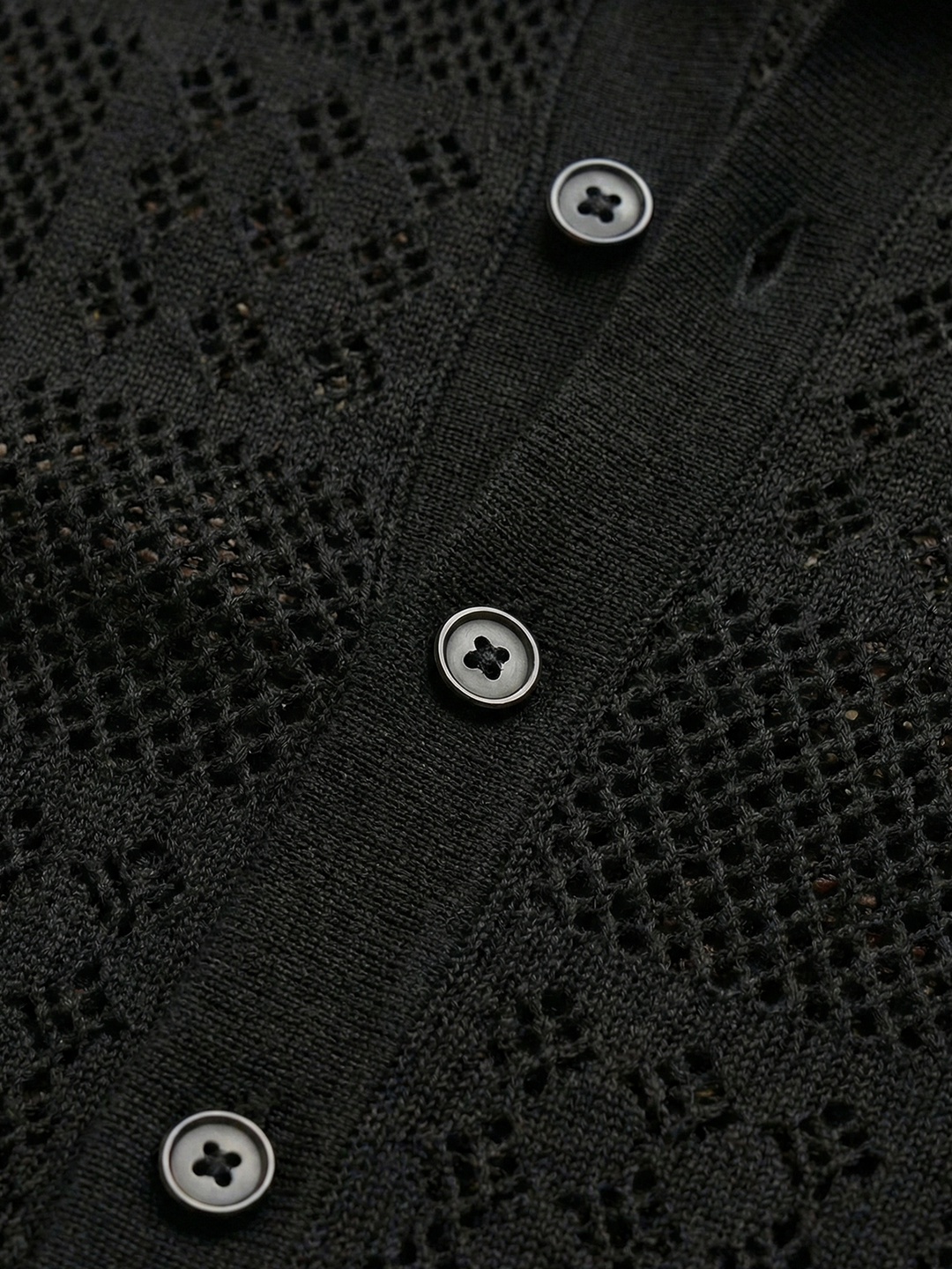 Arvello Textured Knit Polo – Black