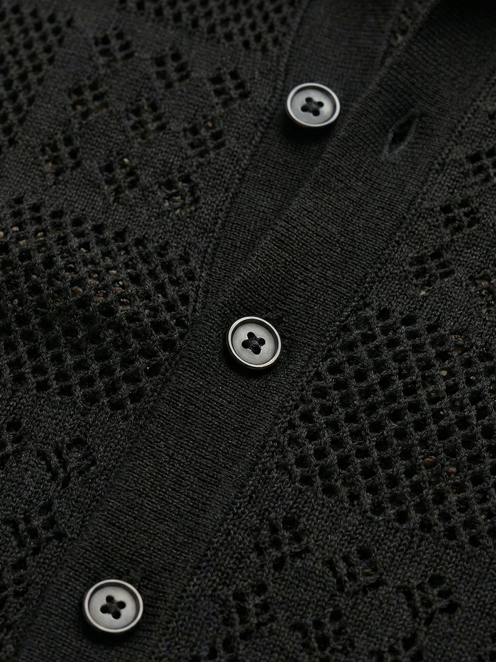 Arvello Textured Knit Polo – Black