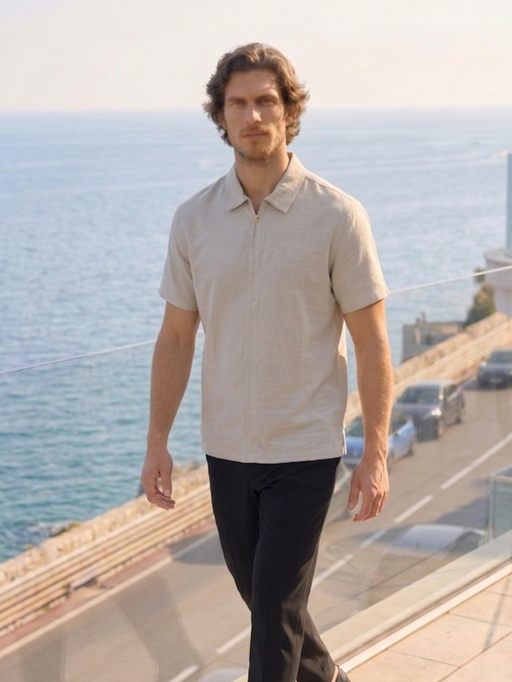 Velmori Zip Polo – Sand Dune