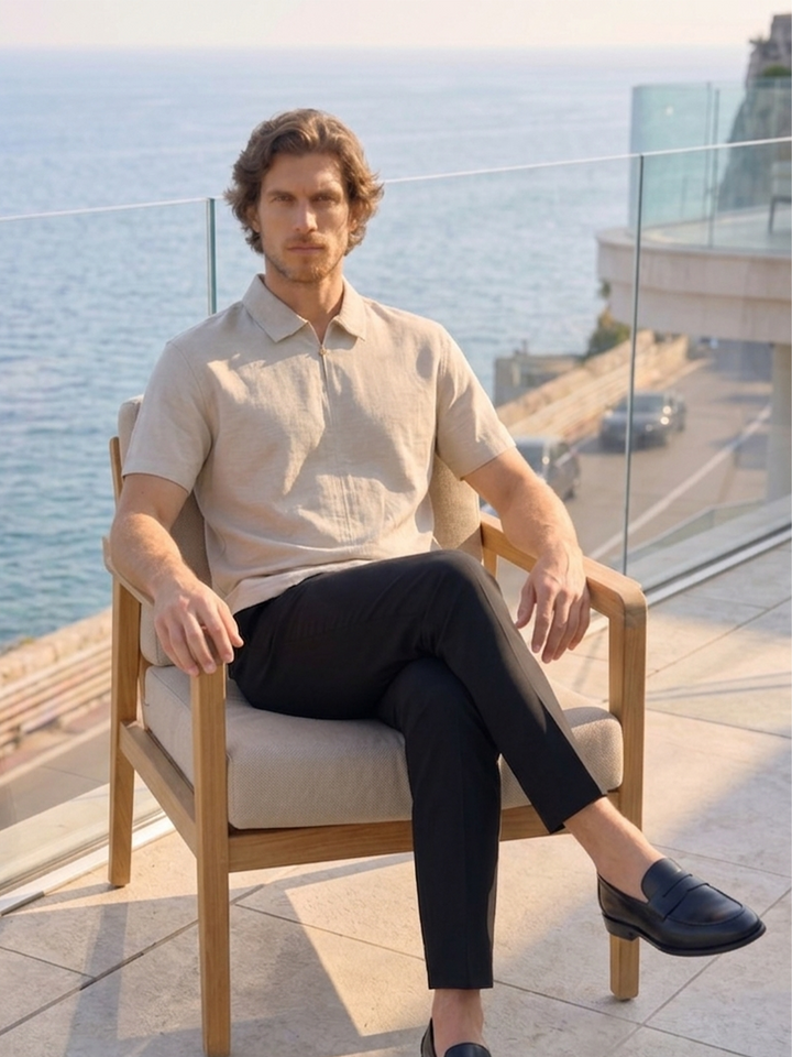 Velmori Zip Polo – Sand Dune