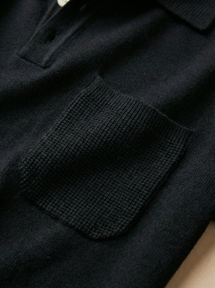 Lunaro Textured Pocket Knit Polo – Black