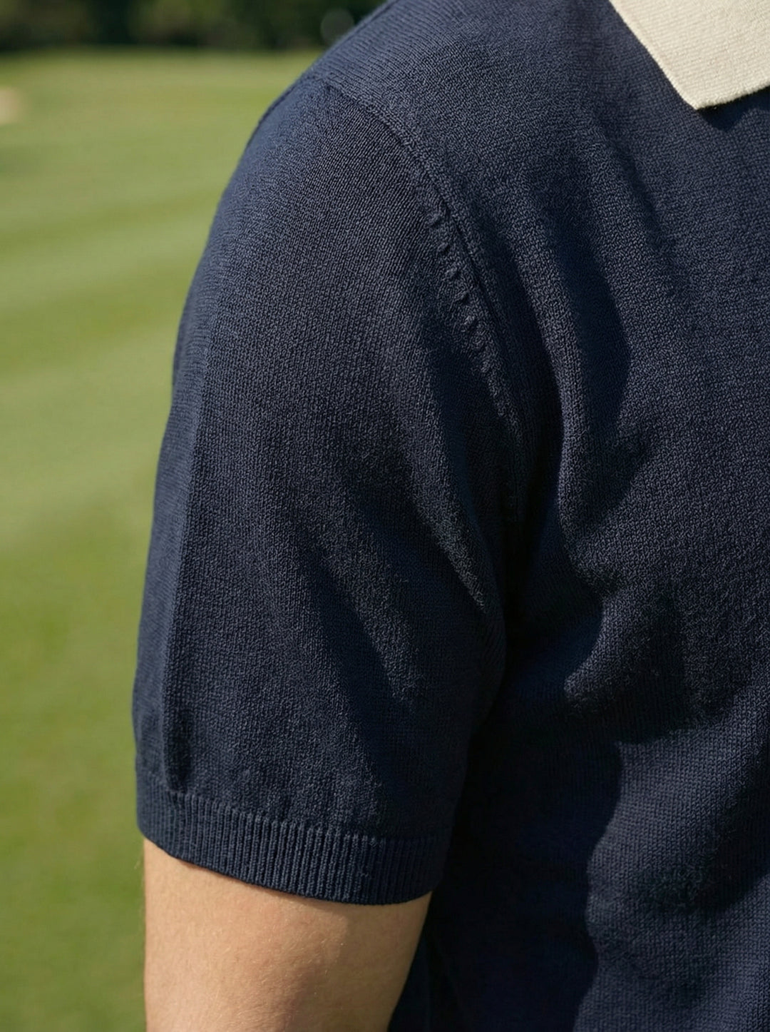 Creston Contrast Collar Knit Polo – Navy
