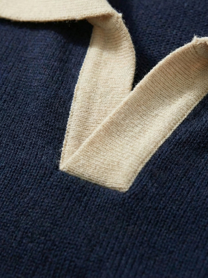 Creston Contrast Collar Knit Polo – Navy