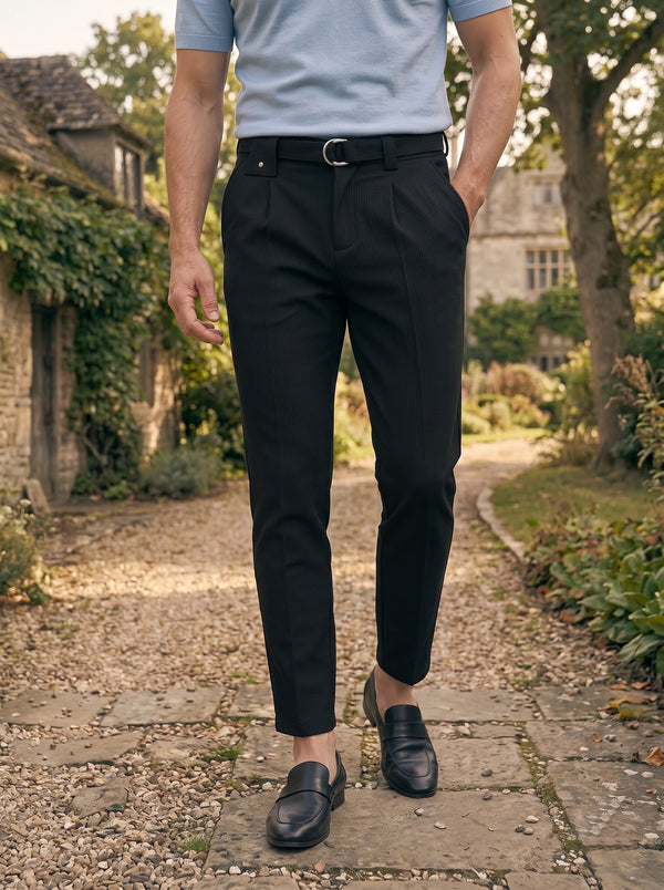 Callum Pleated Comfort Trouser – Onyx
