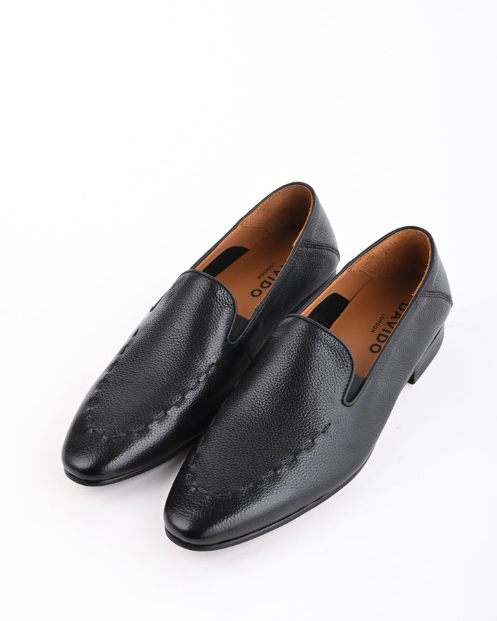 Cordwain Valceno Leather Loafers – Onyx Grain