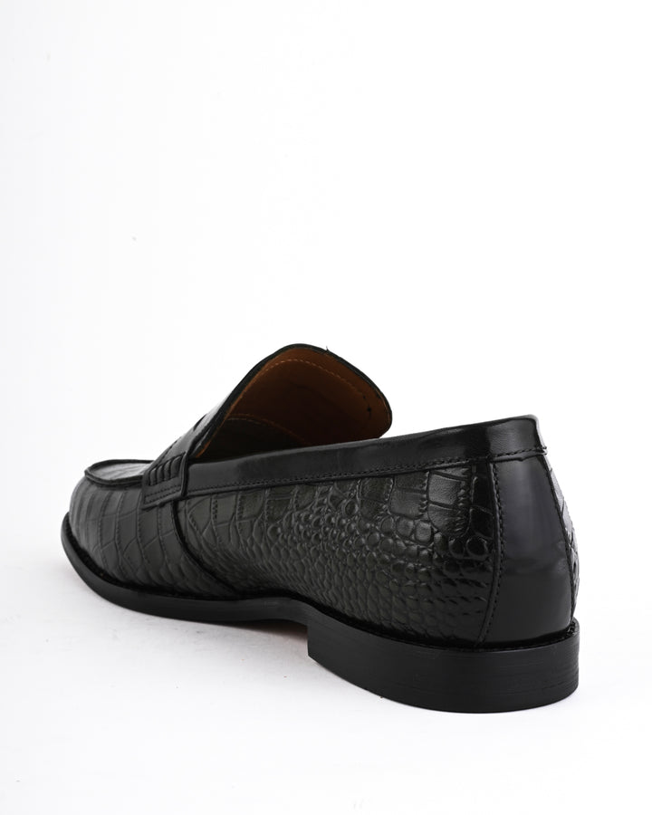 Cordwain Saviero Croc Penny Loafers – Emerald Obsidian