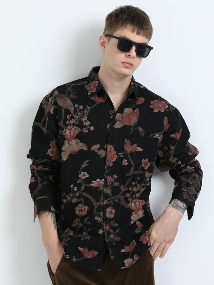 Midnight Blossom Printed Cotton Shirt