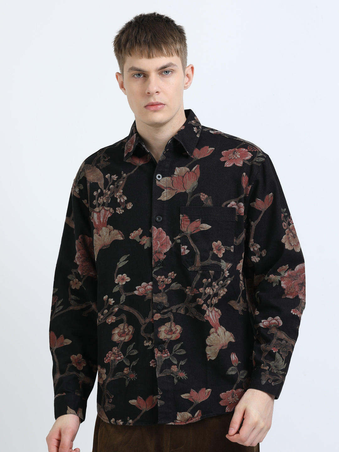 Midnight Blossom Printed Cotton Shirt