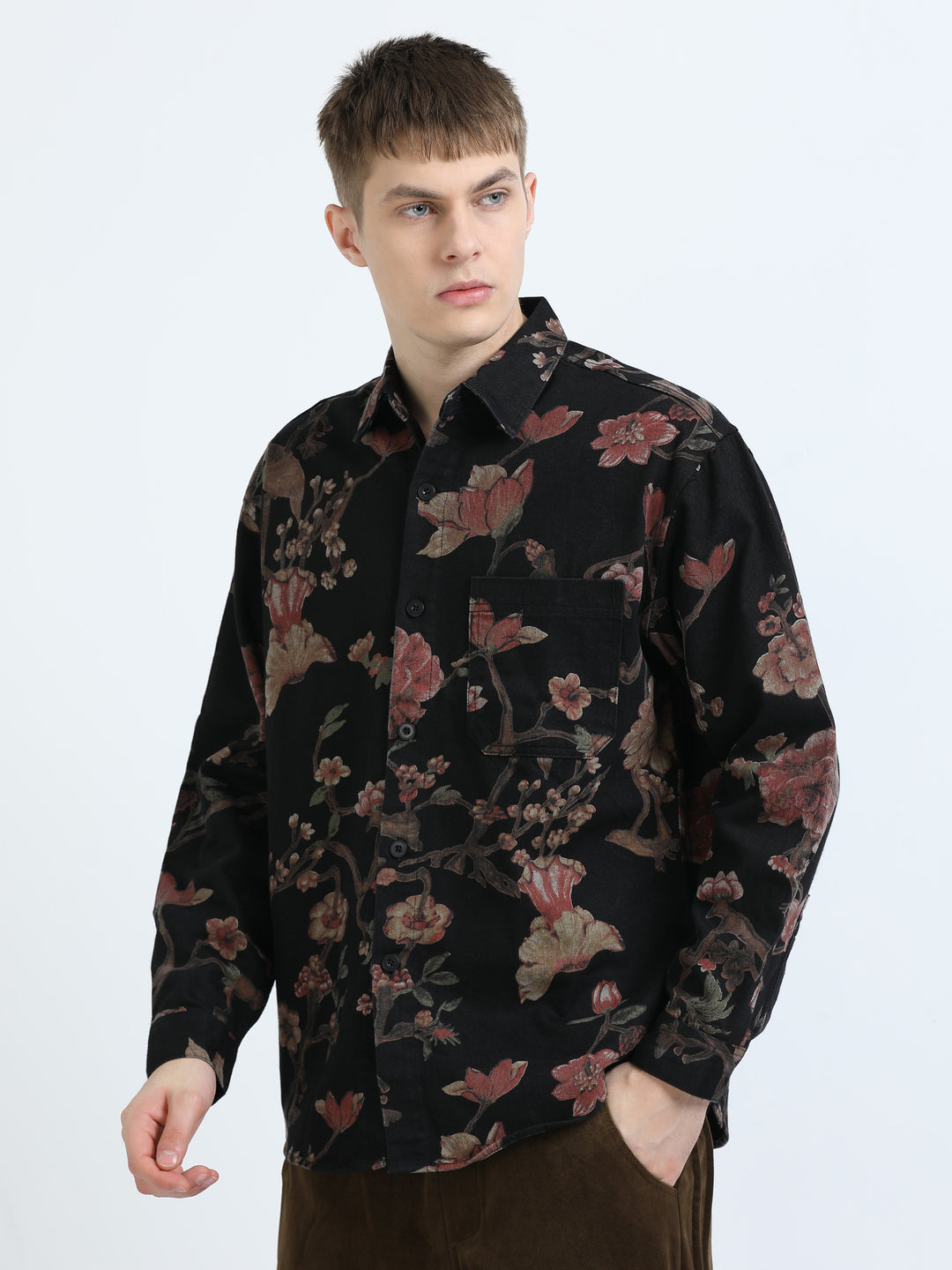 Midnight Blossom Printed Cotton Shirt