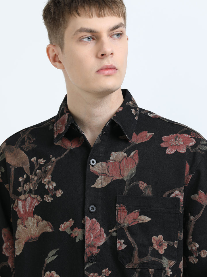 Midnight Blossom Printed Cotton Shirt