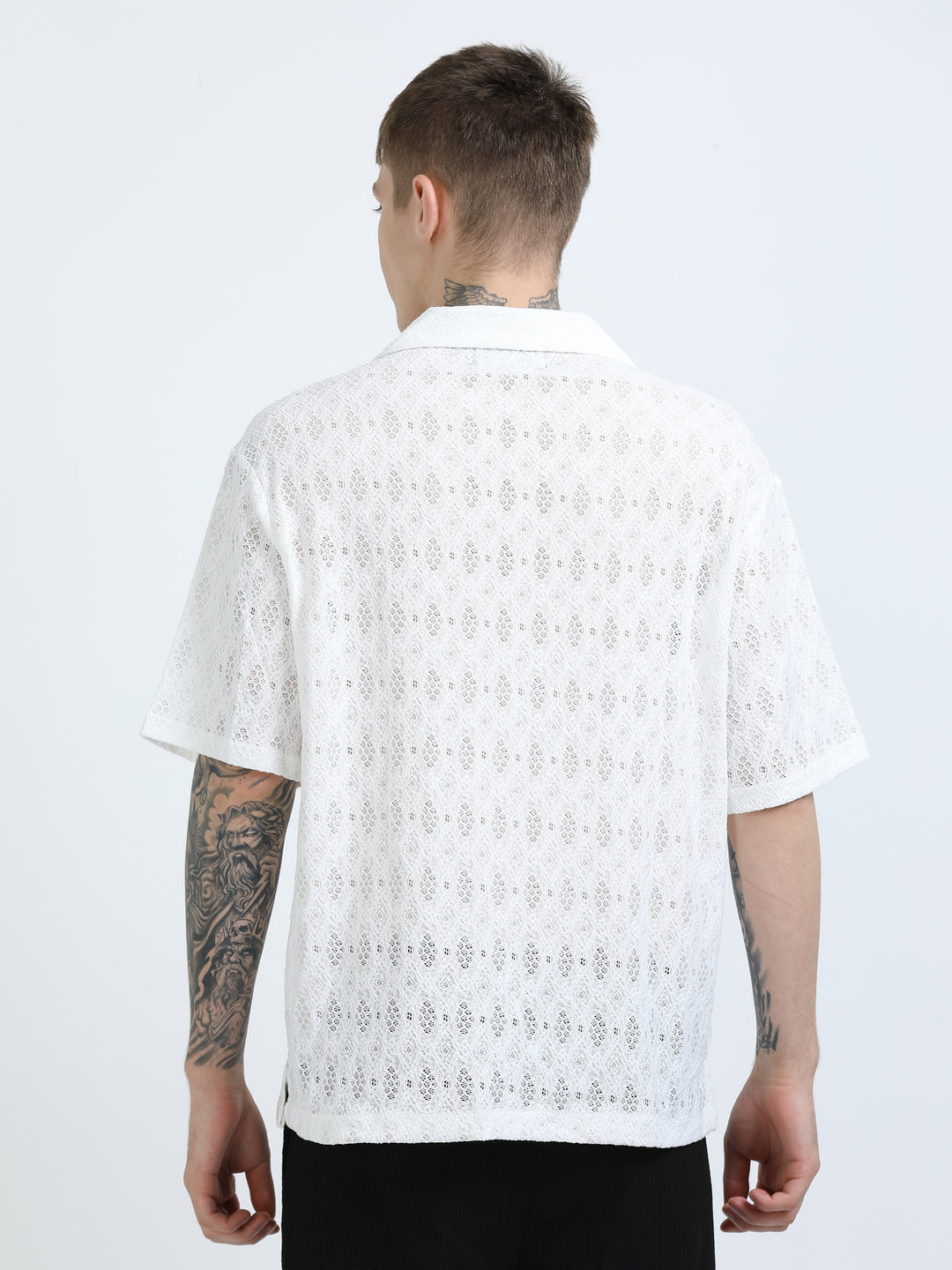 Premium Lace Pattern Short Sleeve Shirt - White