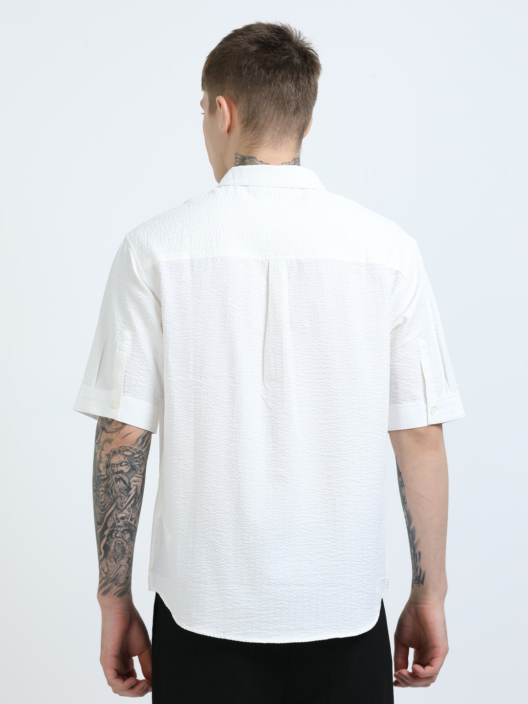Crisp White Textured Short-Sleeve Shirt