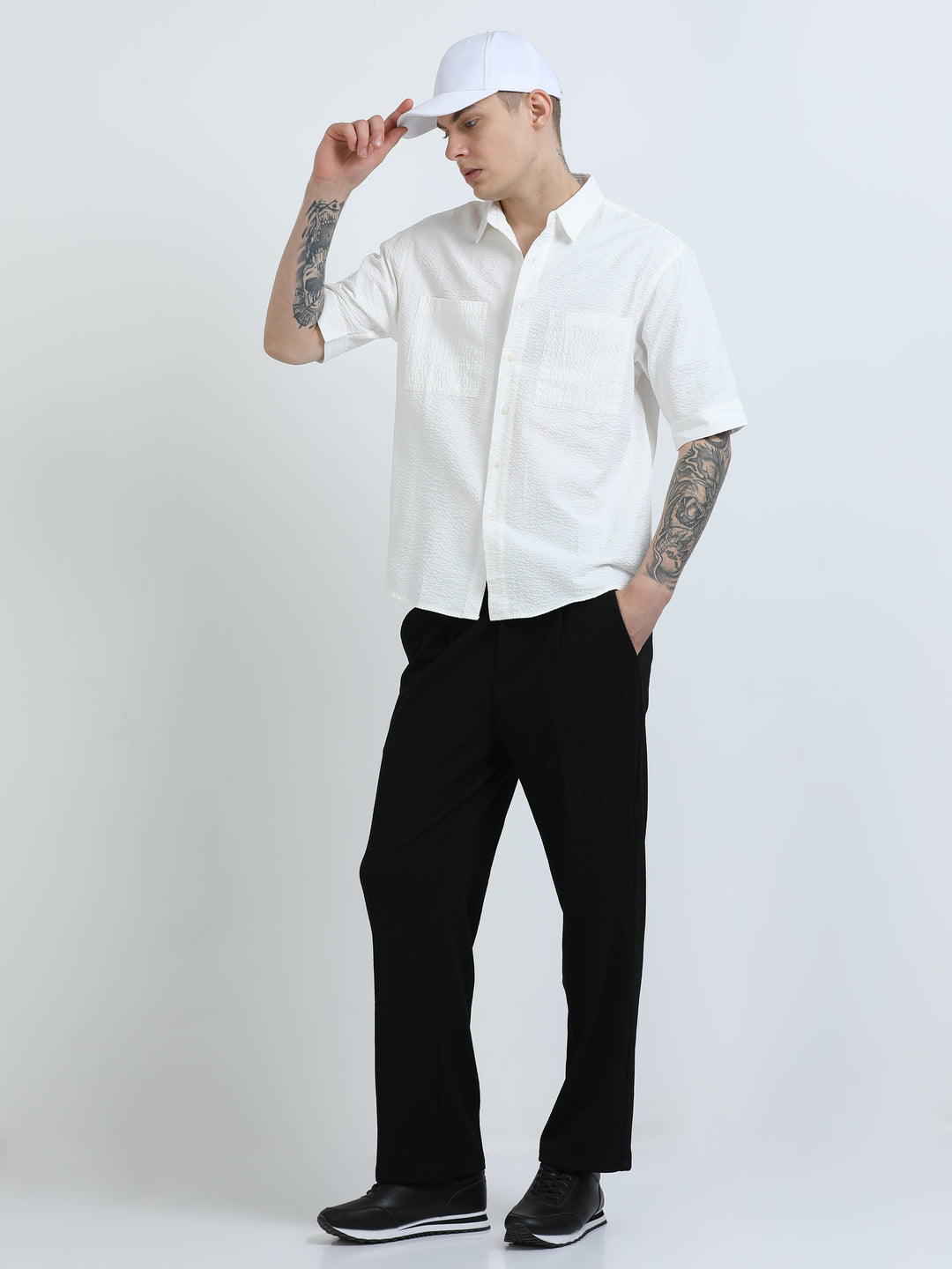 Crisp White Textured Short-Sleeve Shirt