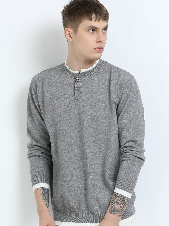 Classic Henley Knit Sweater