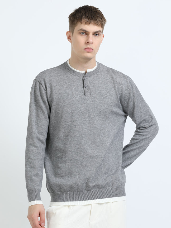 Classic Henley Knit Sweater