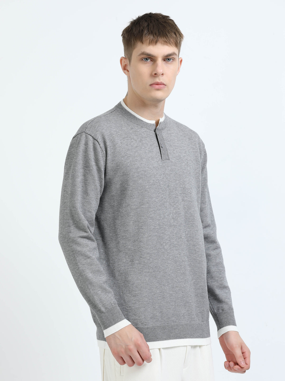 Classic Henley Knit Sweater