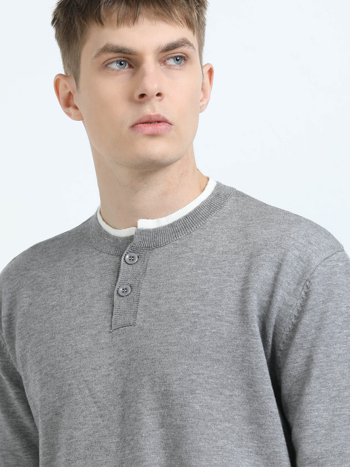 Classic Henley Knit Sweater