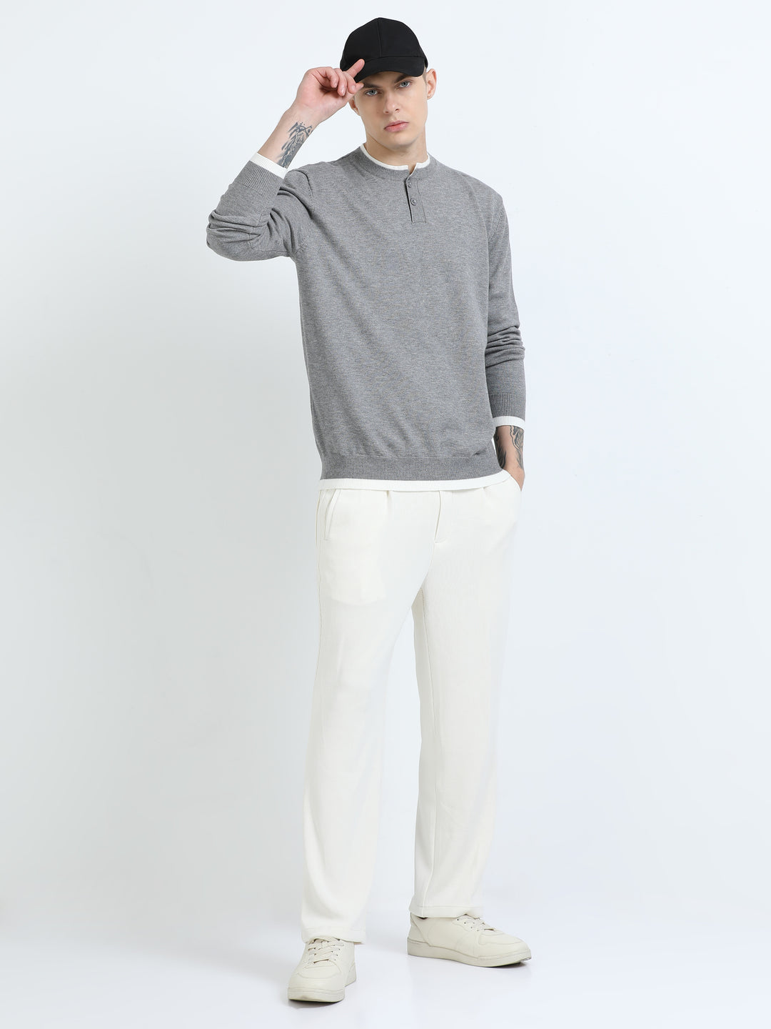 Classic Henley Knit Sweater