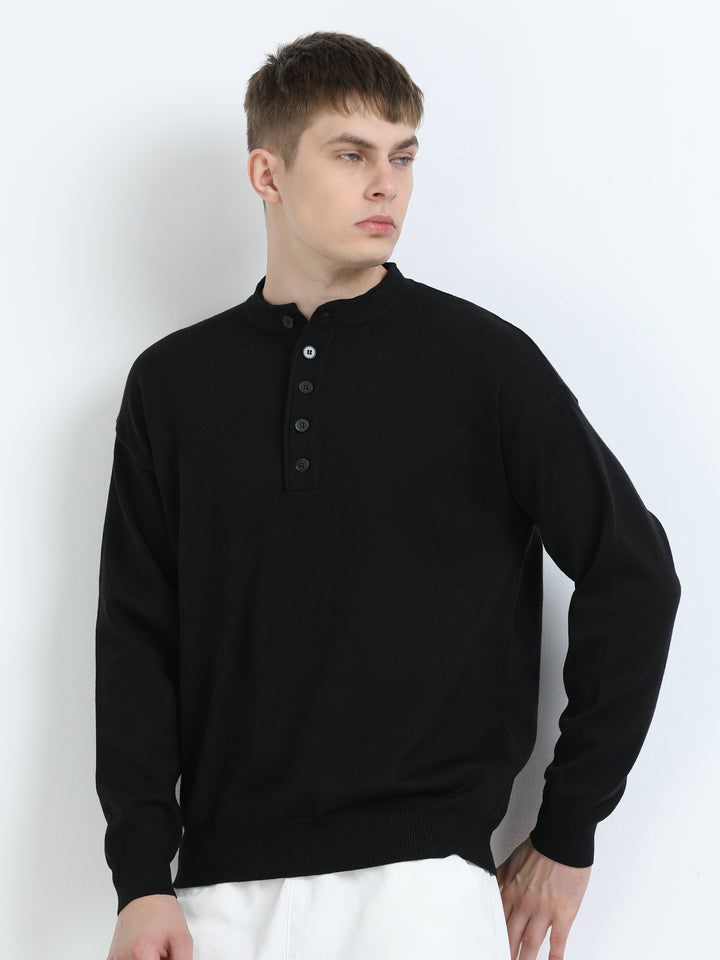 Signature Stand Collar Henley Sweater