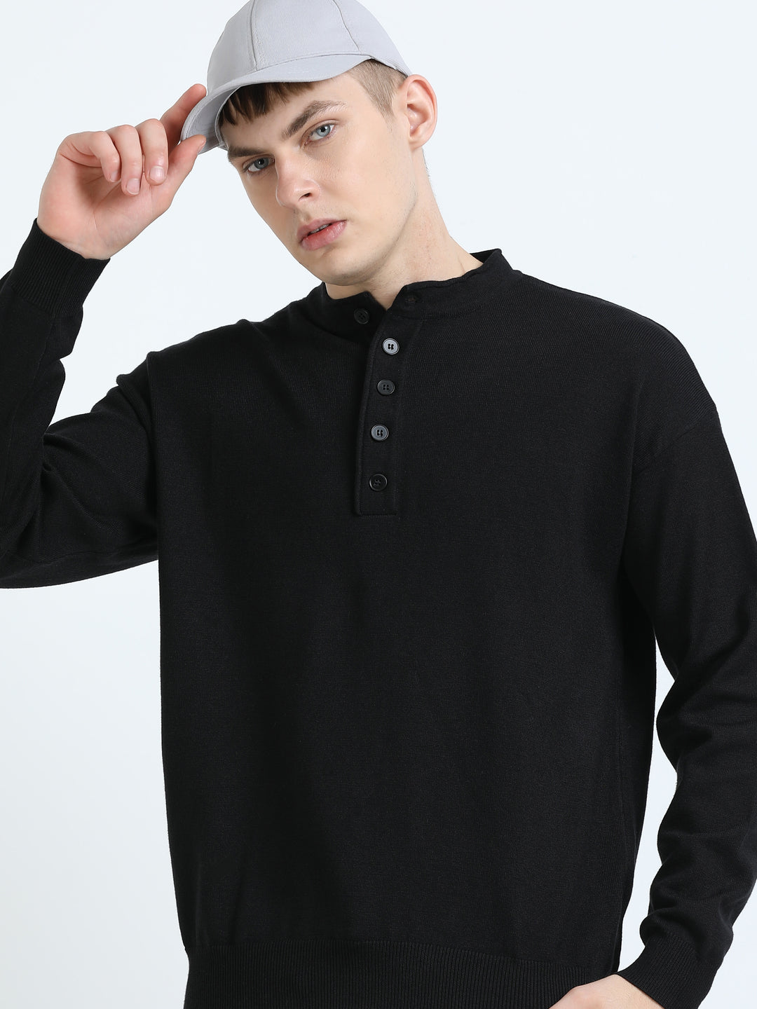 Signature Stand Collar Henley Sweater