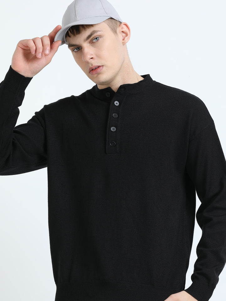 Signature Stand Collar Henley Sweater