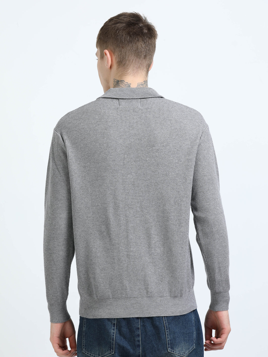 Textured Knit Polo Sweater
