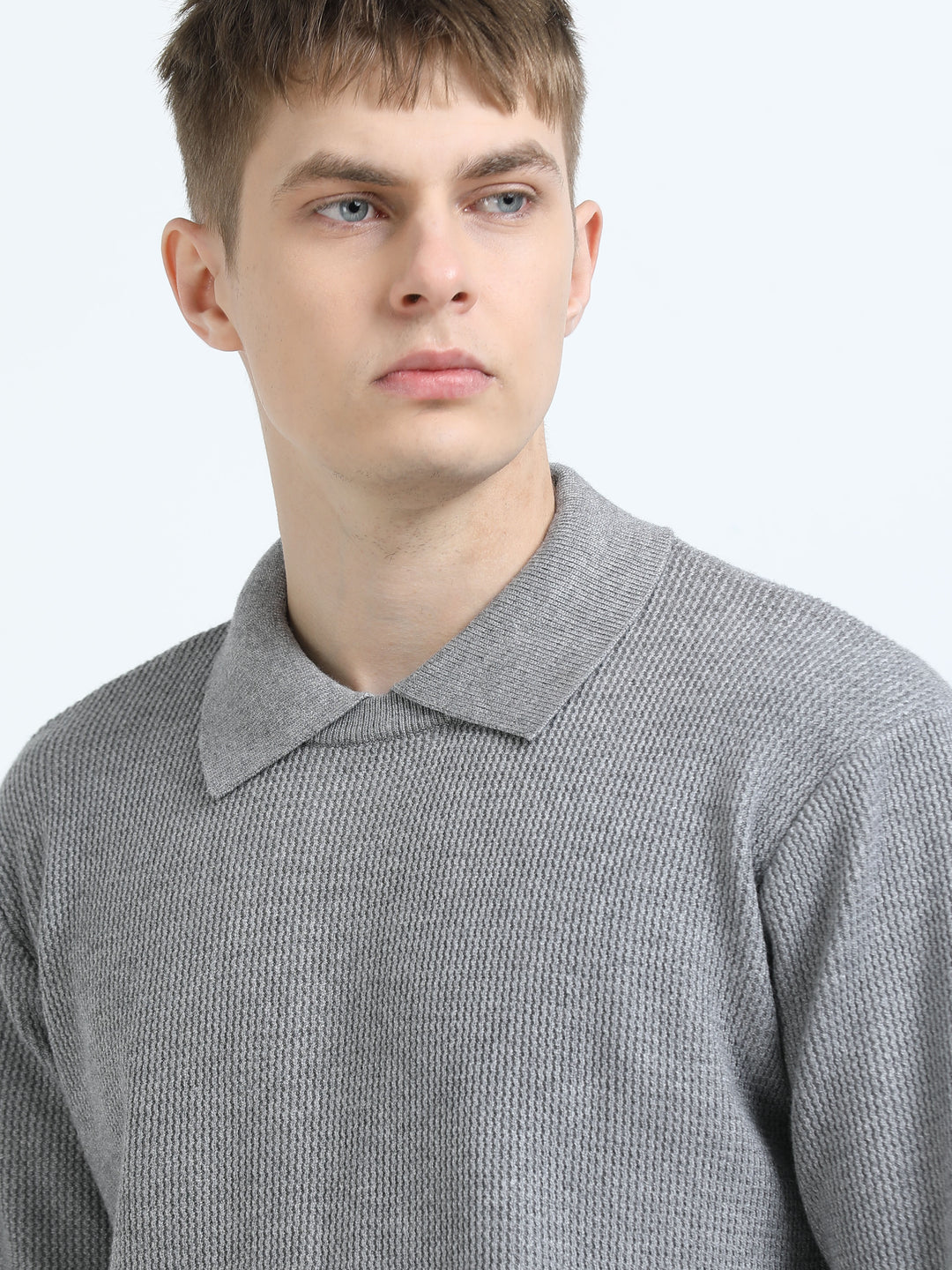 Textured Knit Polo Sweater