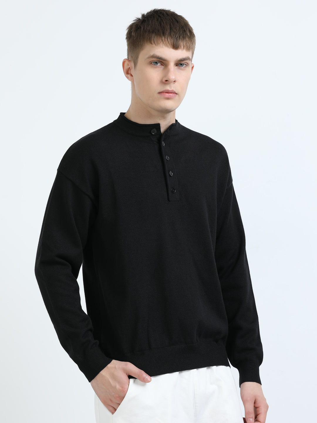 Signature Stand Collar Henley Sweater