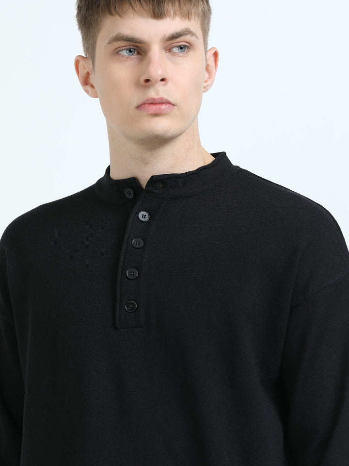 Signature Stand Collar Henley Sweater