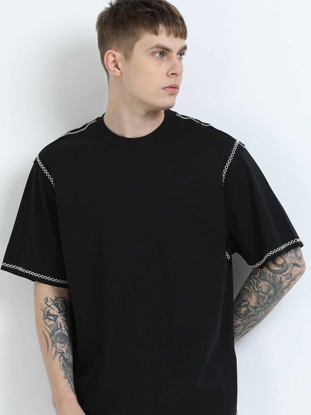 Premium Contrast-Stitch Relaxed Tee