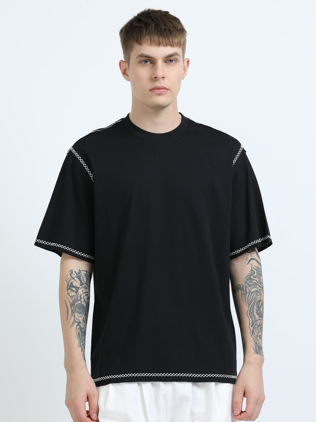 Premium Contrast-Stitch Relaxed Tee