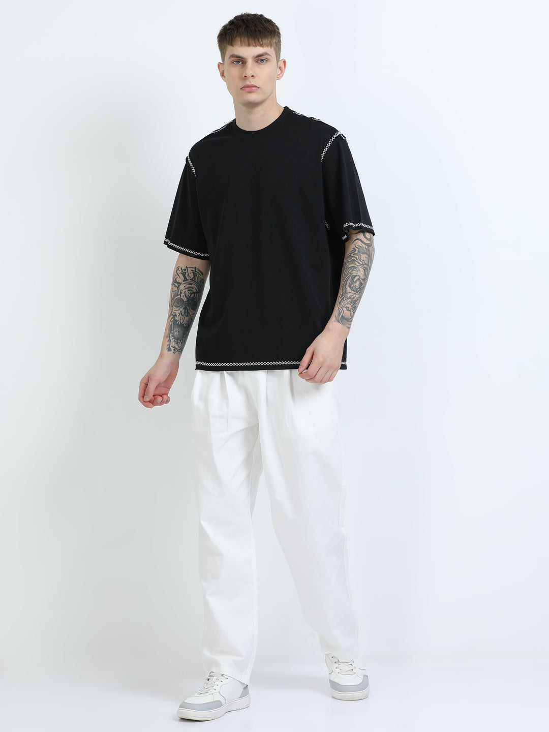 Premium Contrast-Stitch Relaxed Tee