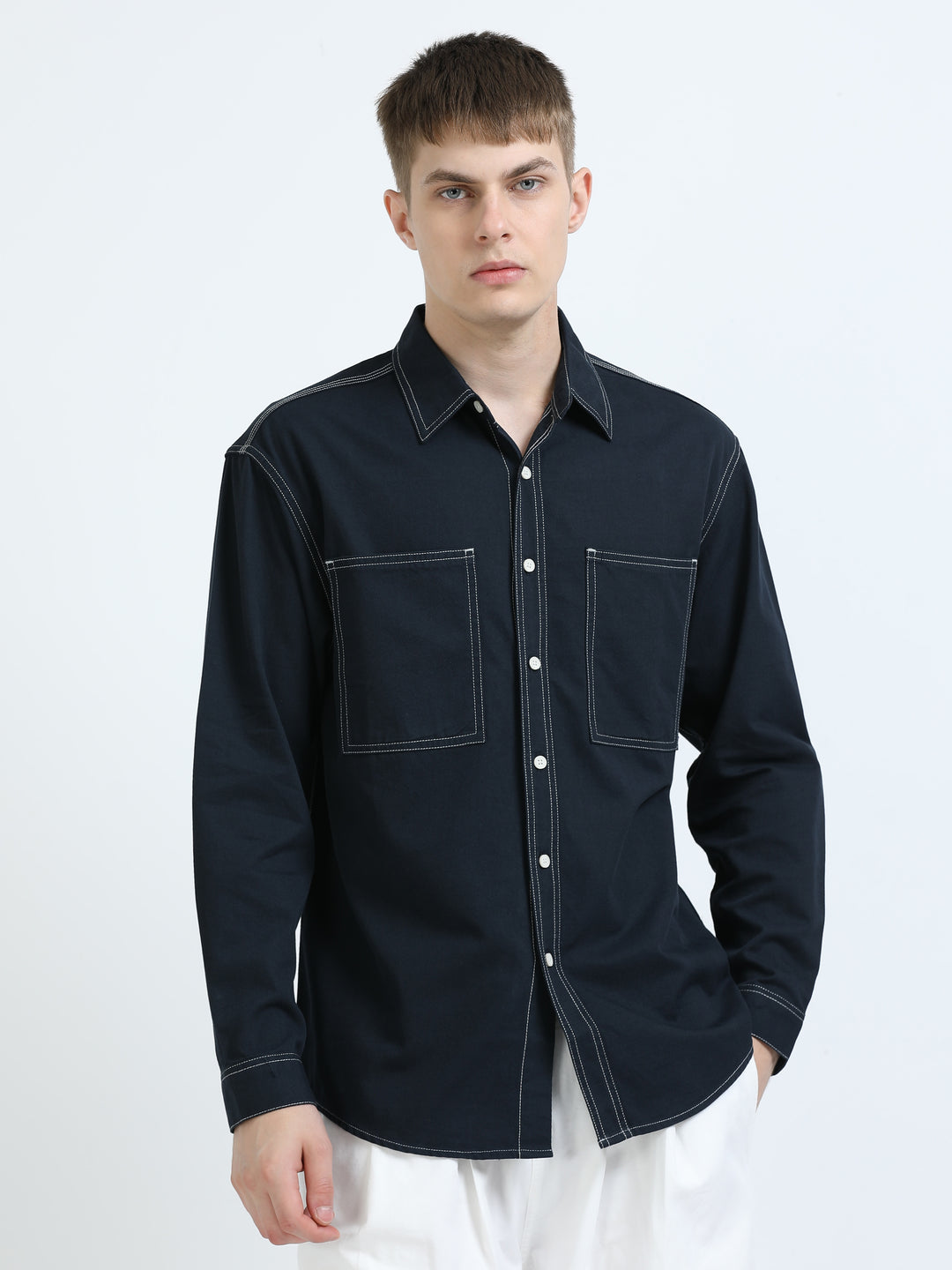 Contrast Stitch Cotton Shirt
