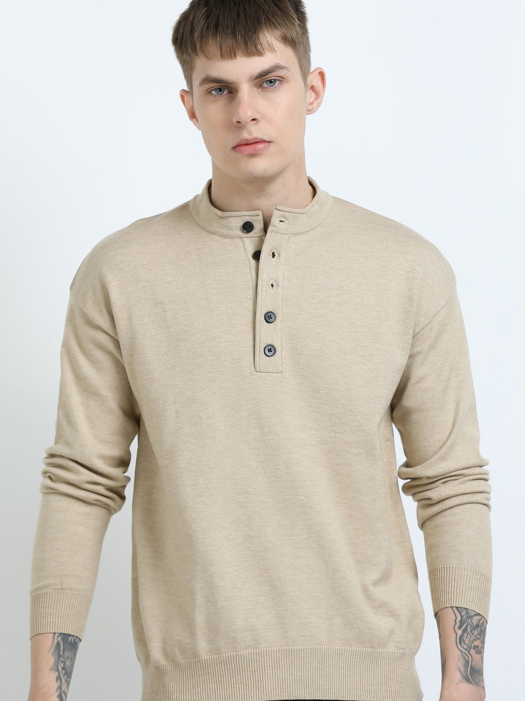 Signature Stand Collar Henley Sweater