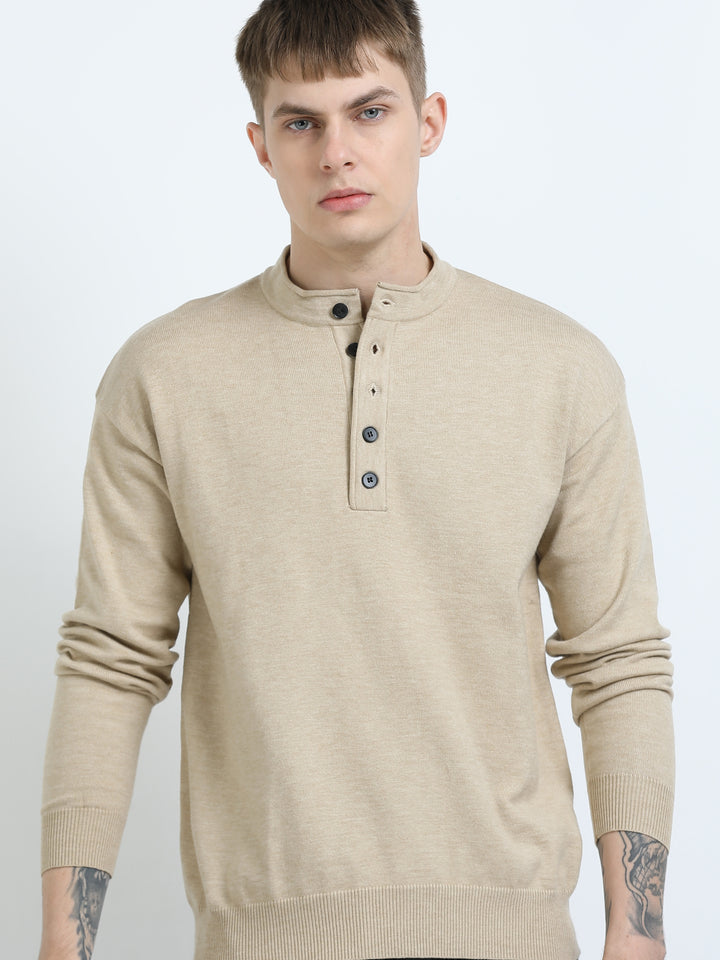 Signature Stand Collar Henley Sweater