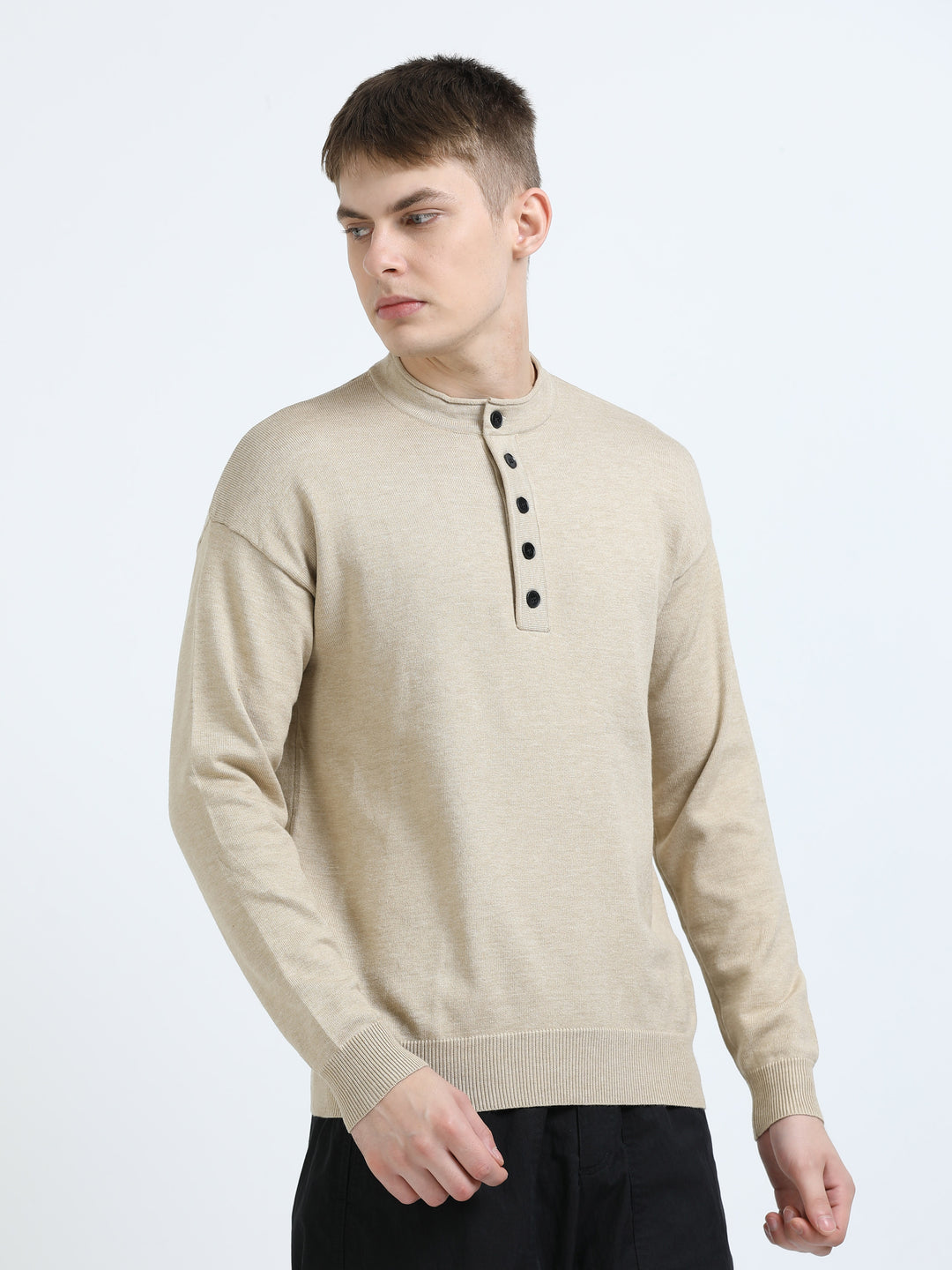Signature Stand Collar Henley Sweater