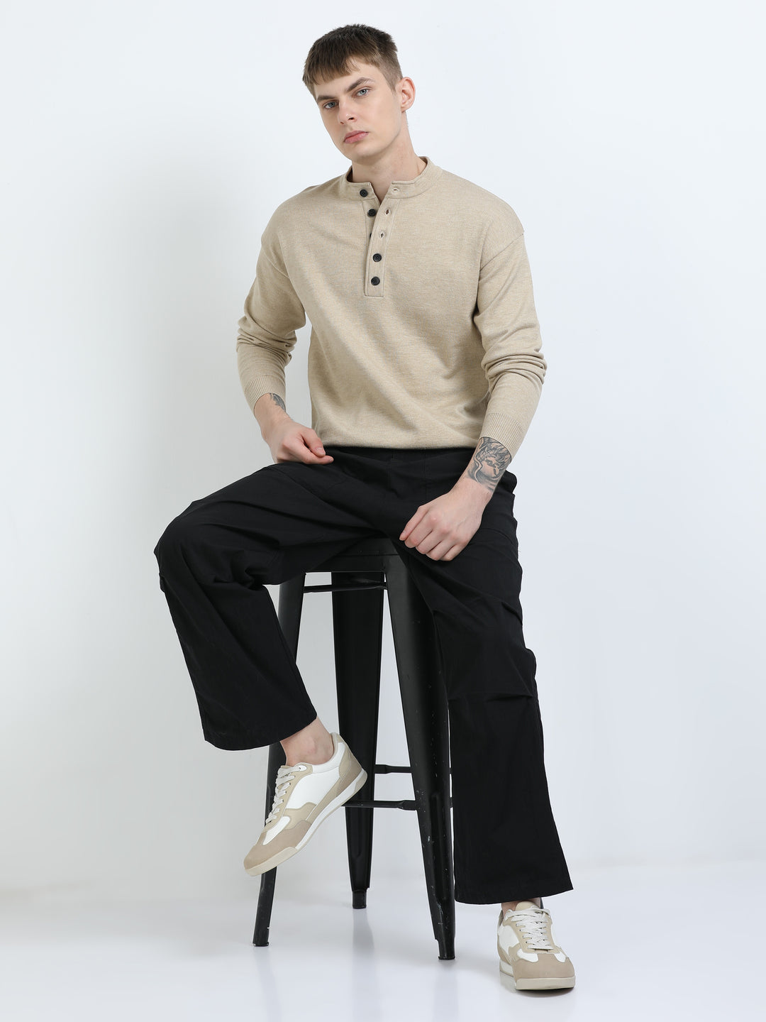 Signature Stand Collar Henley Sweater