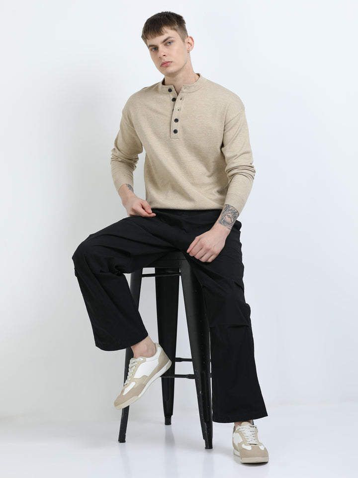 Signature Stand Collar Henley Sweater