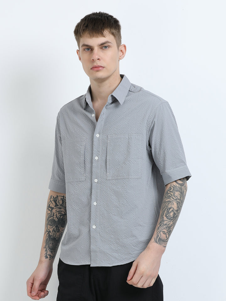 Silver Mist Textured Half Sleeve Shirt