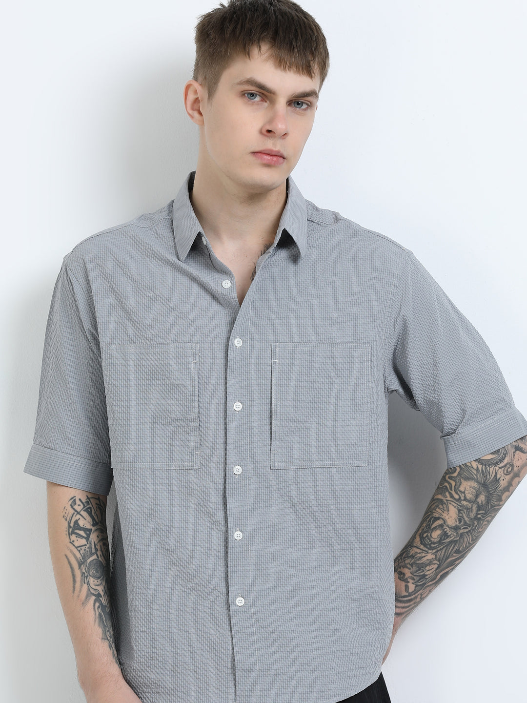 Silver Mist Textured Half Sleeve Shirt