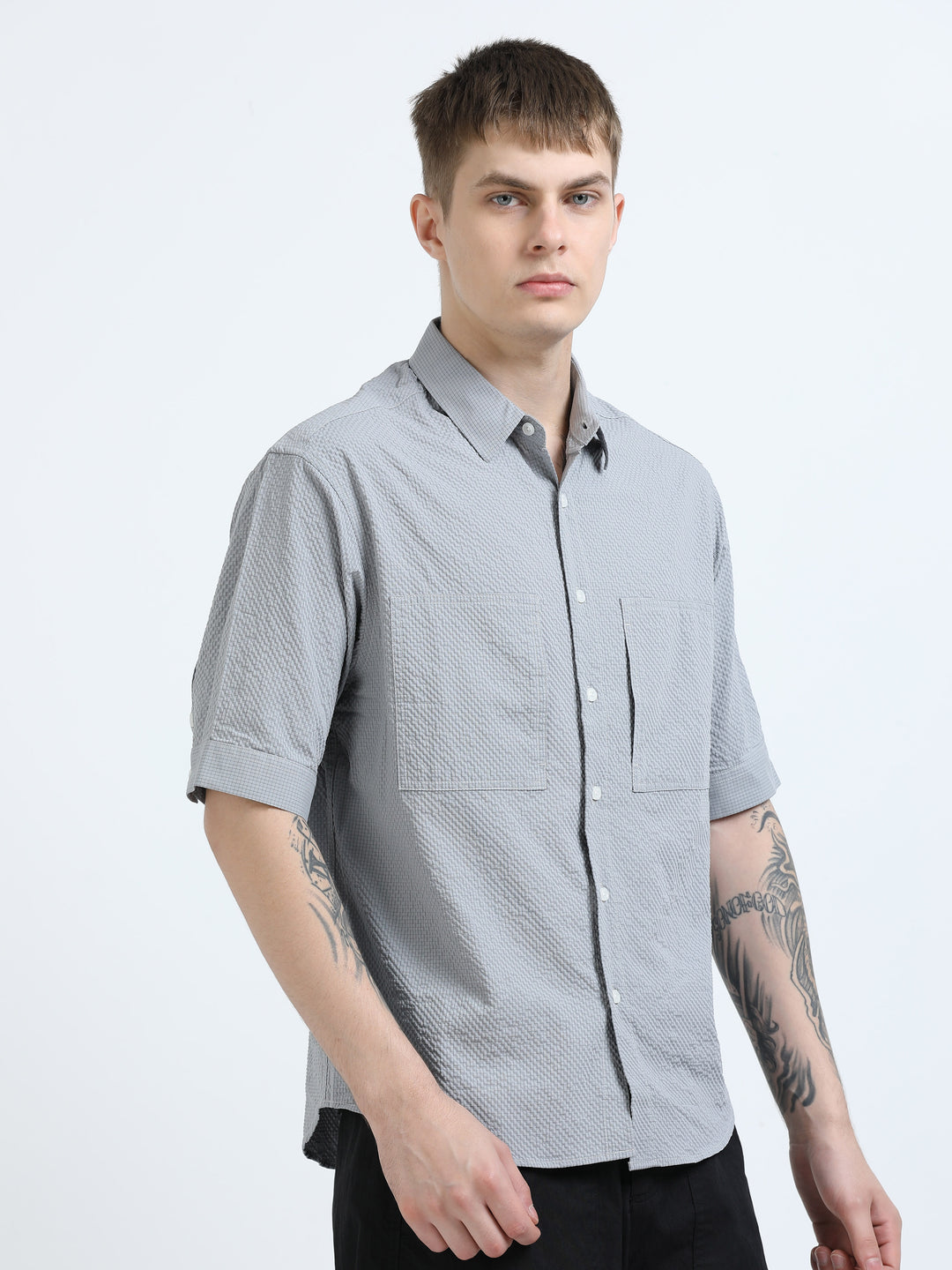 Silver Mist Textured Half Sleeve Shirt