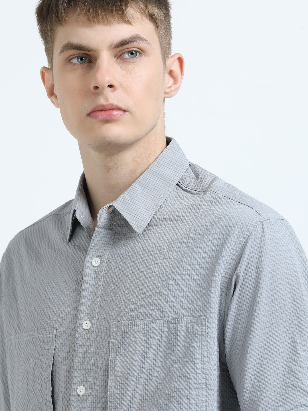 Silver Mist Textured Half Sleeve Shirt