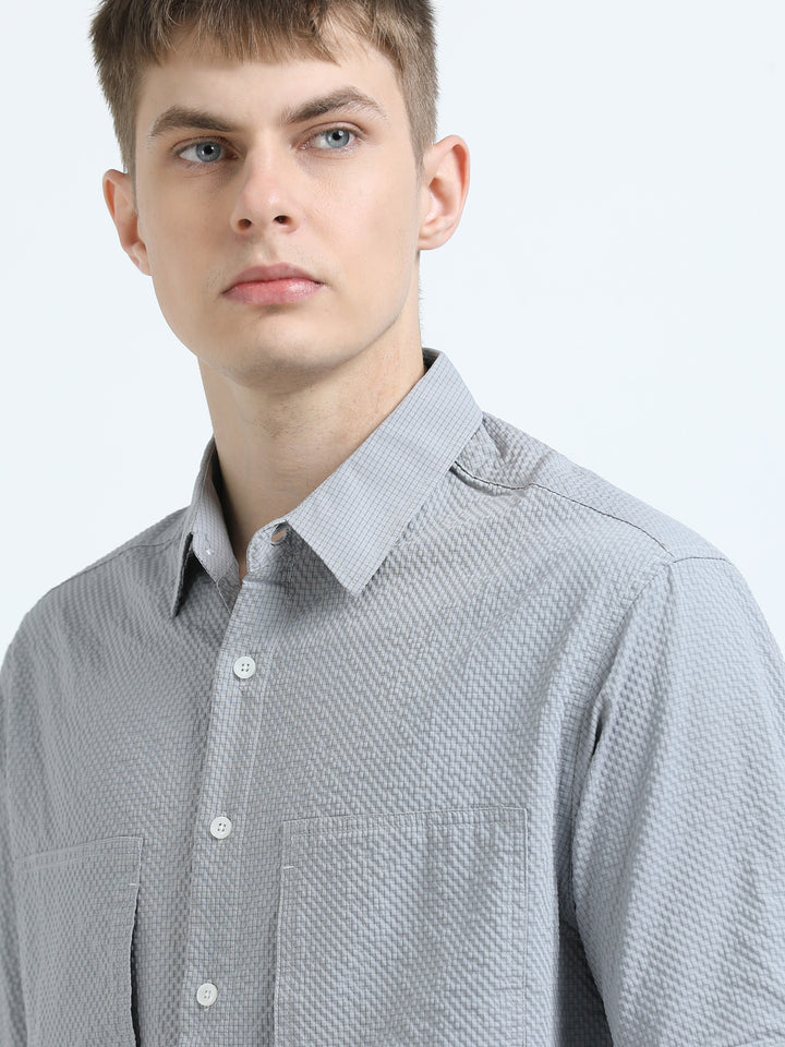 Silver Mist Textured Half Sleeve Shirt